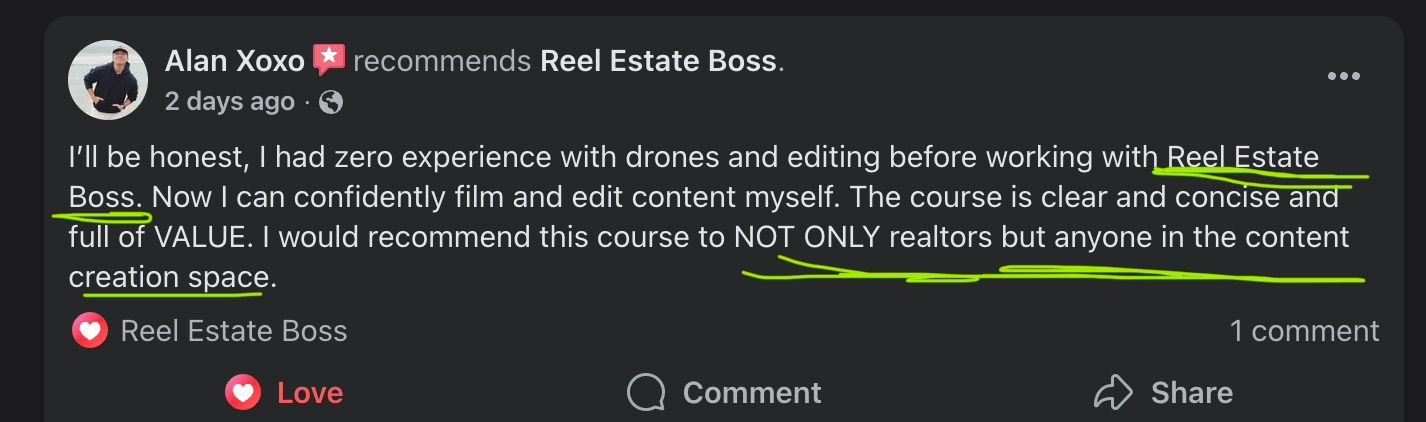 Alan Xoxo — Facebook review of Reel Estate Boss